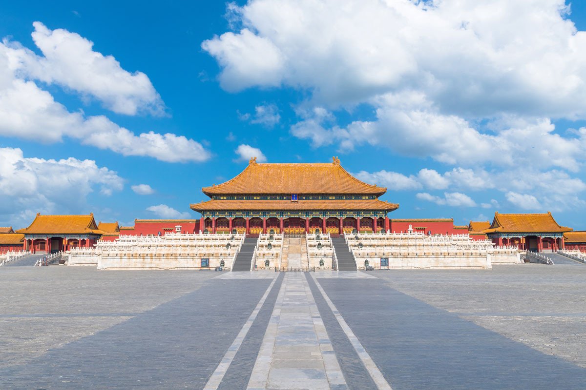 Complete palace and courtyard view in Beijing’s Forbidden City